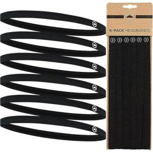 Tough Headwear Thin Elastic Headbands for Men - Sports Hair Head Band for Women & Men - Non Slip Mens Workout Headband - Running or Soccer Headband - 6-Pack