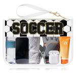 BuyCard Soccer Gift Makeup Bag with Chenille Letter Patch, Clear Cosmetic Pouch PVC Organizer Purse, Waterproof Travel Bag, Portable Toiletry Storage Bag for Her Friends