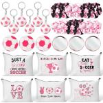 Yopyame Pink Soccer Party Favors - 30pcs Pink Soccer Gifts for Team Girls Sports Accessories with 6 Makeup Bags 12 Sport Hair Scrunchies 6 Key Chains 6 Round Portable Brush Mirror for Coach Team Party