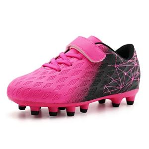 brooman Kids Firm Ground Soccer Cleats Boys Girls Athletic Outdoor Football Shoes(11.5,Fuchsia Black)