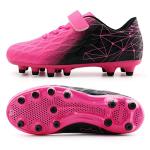 brooman Kids Firm Ground Soccer Cleats Boys Girls Athletic Outdoor Football Shoes(11.5,Fuchsia Black)