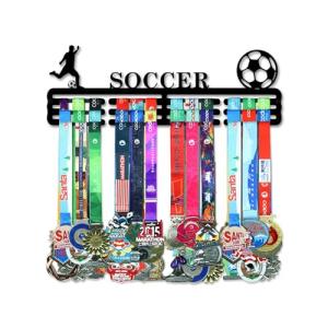 Resama Soccer Medal Hanger Holder Display Rack for Awards Ribbons Personalized Medal Sports Themed Race Ribbon Holder for Wall Metal Display for Men Boy Girl Kid