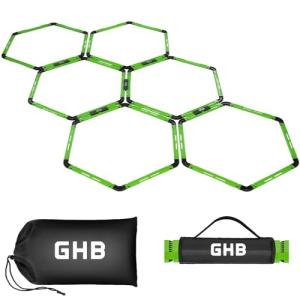 GHB Hex Agility Rings Speed Rings with Carrying Bag 6 Set Portable Hexagon Rings, Agility Ladder for Agility Footwork Training (Green)