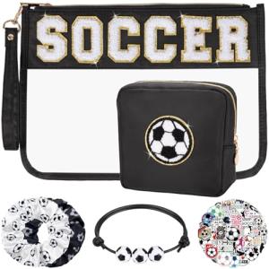 Nunubeo 55 PCS Soccer Gifts, Gift for Girls Teen Girls, Makeup Bag with Chenille Letter Patch, Soccer Lover & Team Gifts, Gift for Daughter Granddaughter Friends Niece Her, Easter Basket Stuffers