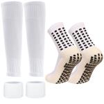 Men's Soccer Non Skid Ball Socks Anti Slip Grip Non Slip Socks, Shin Guard Sleeves, Guard Straps for Football (white)