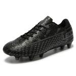 LEOCI Soccer Cleats for Women's and Men's Outdoor Unisex Football Shoes Firm Rugby Boots Black-Grey