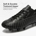 LEOCI Soccer Cleats for Women's and Men's Outdoor Unisex Football Shoes Firm Rugby Boots Black-Grey