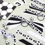 MTLEE Soccer Hair Ties, 10 Pieces - Hair Scrunchies with Ribbon, Ponytail Holders for Girls Women Players, Football Pattern, Elastic Design - Ideal Football Birthday Party Supplies