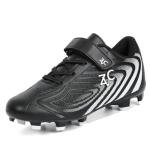 ZVC Kids Soccer Cleats Boys Girls Soccer Shoes Outdoor Firm Ground Youth Football Cleats for Little Kid/Big Kid Black
