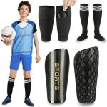 Soccer Shin Guards for Kids Youth - Shin Pads Set with Shin Sleeves and Long Soccer Socks for Age 3-16 Boys and Girls - Lightweight Soccer Equipment (L, Black)