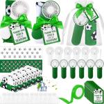 Woanger 12 Set Soccer Mini Handheld Fans Cooling Set 40 x 12 Inches Soccer Ice Cooling Towel Quick Drying Small Personal Fans Cards Drawstring Bags Ribbon for Sport Party Favors Team Gift