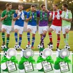 Woanger 12 Set Soccer Mini Handheld Fans Cooling Set 40 x 12 Inches Soccer Ice Cooling Towel Quick Drying Small Personal Fans Cards Drawstring Bags Ribbon for Sport Party Favors Team Gift