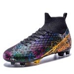 curunect Men's Soccer Cleats Womens High-top Football Cleats Outdoor Training Futsal Soccer Shoes for Big Boys Tacos de Futbol para Hombre, Black/Gold/Silver, US Men 8