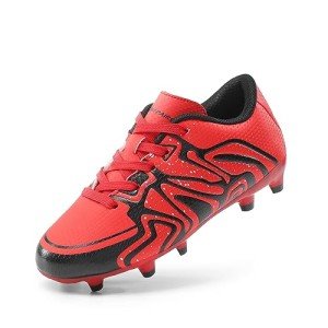 DREAM PAIRS Boys Girls Soccer Cleats Youth Firm Groud Baseball Cleats Sport Athletic Outdoor Trainning Football Shoes for Little/Big Kid,Size 4 Big Kid,Red/Black/Silver,160472-K
