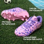 DREAM PAIRS Boys Girls Soccer Cleats Youth Firm Groud Athletic Outdoor Trainning Football Shoes for Little/Big Kid,Size 11 Little Kid,Pink/Purple,HZ19003K