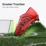 DREAM PAIRS Boys Girls Soccer Cleats Youth Firm Groud Baseball Cleats Sport Athletic Outdoor Trainning Football Shoes for Little/Big Kid,Size 4 Big Kid,Red/Black/Silver,160472-K