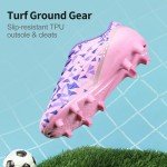 DREAM PAIRS Boys Girls Soccer Cleats Youth Firm Groud Athletic Outdoor Trainning Football Shoes for Little/Big Kid,Size 11 Little Kid,Pink/Purple,HZ19003K