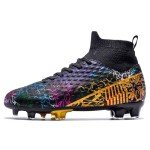 curunect Men's Soccer Cleats Womens High-top Football Cleats Outdoor Training Futsal Soccer Shoes for Big Boys Tacos de Futbol para Hombre, Black/Gold/Silver, US Men 8