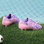 DREAM PAIRS Boys Girls Soccer Cleats Youth Firm Groud Athletic Outdoor Trainning Football Shoes for Little/Big Kid,Size 11 Little Kid,Pink/Purple,HZ19003K
