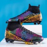 curunect Men's Soccer Cleats Womens High-top Football Cleats Outdoor Training Futsal Soccer Shoes for Big Boys Tacos de Futbol para Hombre, Black/Gold/Silver, US Men 8