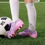 DREAM PAIRS Boys Girls Soccer Cleats Youth Firm Groud Athletic Outdoor Trainning Football Shoes for Little/Big Kid,Size 11 Little Kid,Pink/Purple,HZ19003K