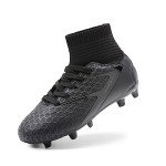 DREAM PAIRS Boys Girls Soccer Cleats Youth Firm Groud Outdoor Sport Athletic High Top Football Shoes for Little/Big Kid,Size 6 Big Kid,All/Black,HZ19002K