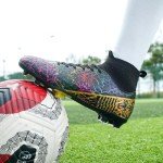 curunect Men's Soccer Cleats Womens High-top Football Cleats Outdoor Training Futsal Soccer Shoes for Big Boys Tacos de Futbol para Hombre, Black/Gold/Silver, US Men 8