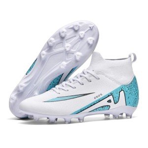 Men's Soccer Shoes Football Cleats High-Tops Lace-Up Non-Slip Spikes Indoor Outdoor Sports Athletic Baseball Lacrosse Sneaker White EU 41