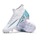 Men's Soccer Shoes Football Cleats High-Tops Lace-Up Non-Slip Spikes Indoor Outdoor Sports Athletic Baseball Lacrosse Sneaker White EU 41