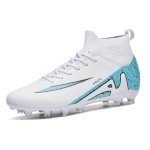 Men's Soccer Shoes Football Cleats High-Tops Lace-Up Non-Slip Spikes Indoor Outdoor Sports Athletic Baseball Lacrosse Sneaker White EU 41