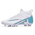Men's Soccer Shoes Football Cleats High-Tops Lace-Up Non-Slip Spikes Indoor Outdoor Sports Athletic Baseball Lacrosse Sneaker White EU 41