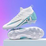 Men's Soccer Shoes Football Cleats High-Tops Lace-Up Non-Slip Spikes Indoor Outdoor Sports Athletic Baseball Lacrosse Sneaker White EU 41