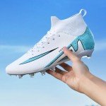 Men's Soccer Shoes Football Cleats High-Tops Lace-Up Non-Slip Spikes Indoor Outdoor Sports Athletic Baseball Lacrosse Sneaker White EU 41