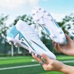 Men's Soccer Shoes Football Cleats High-Tops Lace-Up Non-Slip Spikes Indoor Outdoor Sports Athletic Baseball Lacrosse Sneaker White EU 41