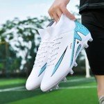Men's Soccer Shoes Football Cleats High-Tops Lace-Up Non-Slip Spikes Indoor Outdoor Sports Athletic Baseball Lacrosse Sneaker White EU 41