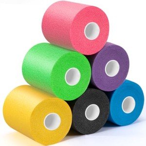 Upgraded 6 Pack Pre Wrap Athletic, Multi Color Prewrap Athletic Tape for Hair Soccer, Soccer Sports Pre Wrap Tape, Pre-Wrap Foam Underwrap Tape - Pink, Black, Blue, Purple, Green, Yellow