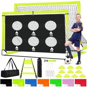 hoerlar Kids Soccer Goals for Backyard Set of 2-6x4 ft Portable Pop Up Soccer Nets Training Equipment with Soccer Ball, Ladder, Cones, Ideal Birthday for Kids Ages 3-5 6-8 8-10 10-12