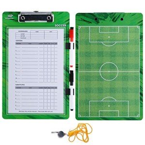 Soccer Clipboard for Coaches, Dry Erase Clipboard, Double Sided Lineup Coach Whiteboard with Whistle and Markers – Soccer Coaching Equipment Playbook Board Gear, Coaching Tactics Board