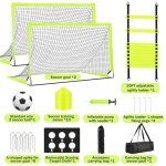 hoerlar Kids Soccer Goals for Backyard Set of 2-6x4 ft Portable Pop Up Soccer Nets Training Equipment with Soccer Ball, Ladder, Cones, Ideal Birthday for Kids Ages 3-5 6-8 8-10 10-12
