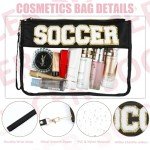 BuyCard 2 Pcs Soccer Gifts Makeup Bag with Chenille Letter Patch, Clear Cosmetic Pouch PVC Organizer Purse, Waterproof Travel Bag, Portable Toiletry Storage Bag for Her Girls Friends Women