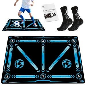 Soccer Training Mat, Soccer Training Equipment Includes Premium Anti-Slip Soccer Socks Improve Agility and Coordination,Anti-Slip Silent Absorption Soccer Footwork Training Mat