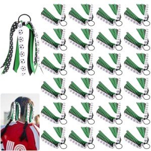24 Pcs Soccer Hair Ties, Soccer Hair Accessories for Girls, Soccer Ribbon, Holder Streamer Elastics, Soccer Scrunchies for Girls Soccer Accessories Ponytail Holder Scrunchies for Girls Gifts