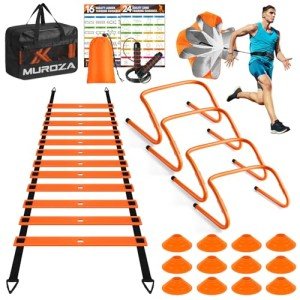 Agility Ladder Speed Training Equipment Set-20 ft Agility Ladder, 12 Soccer Cones, 4 Hurdles, Jump Rope, Running Parachute, Basketball Football Soccer Training Equipment for Kids, Youth, Adults