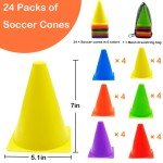 Soccer Cones Set, 24Pcs 7" Cones Sports + 60Pcs Disc Cones, Soccer Training Equipment with 2Pcs Carry Bag, Agility Field Marker, Soccer Cones for Training, Plastic Soccer Cones for Drills