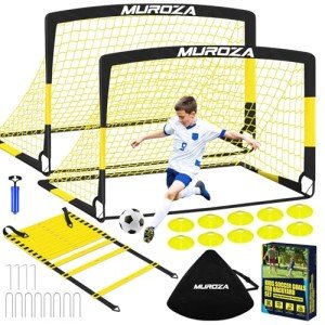 Kids Soccer Goals for Backyard Set, 2 Pack of 4x3 ft Portable Pop Up Soccer Nets with Soccer Ball, Agility Ladder, Cones, Complete Training Equipment for Youth, Toddler Outdoor Sports Games