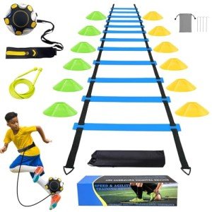 TGLITC Soccer Agility Training Equipment Set, Soccer Accessories 12 Rung 20Ft Agility Ladder, 12 Disc Cones, Solo Soccer Trainer, Jump Rope - Speed Training Equipment Gifts for boy