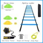TGLITC Soccer Agility Training Equipment Set, Soccer Accessories 12 Rung 20Ft Agility Ladder, 12 Disc Cones, Solo Soccer Trainer, Jump Rope - Speed Training Equipment Gifts for boy
