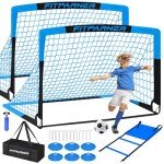 Kids Soccer Goals for Backyard Set - 2 Set of 5X3.6 ft Soccer Nets for Kids Age 3-14,Portable Pop Up Soccer Training Equipment Kit with 20 ft Agility Ladder, Soccer Ball for Toddler Youth Outdoor