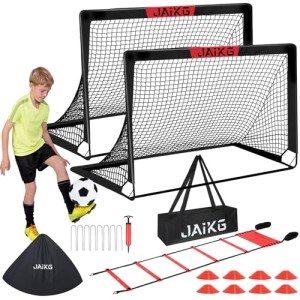 Kids Soccer Goals for Backyard Set of 2, 4x3 ft Portable Pop Up Soccer Goals Toddle Soccer Goals Soccer Training Equipment with 1 Adjustable Agility Ladder, 1 Soccer Ball, 8 Soccer Cones