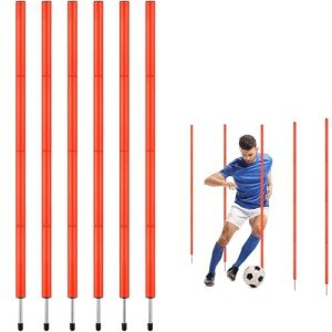 TOBWOLF 6PCS 6FT Adjustable Soccer Agility Training Poles, Slalom Training Agility Pole Set, Detachable Sports Training Speed Sticks, Outdoor Speed & Agility Turf Training Poles for Soccer Drills